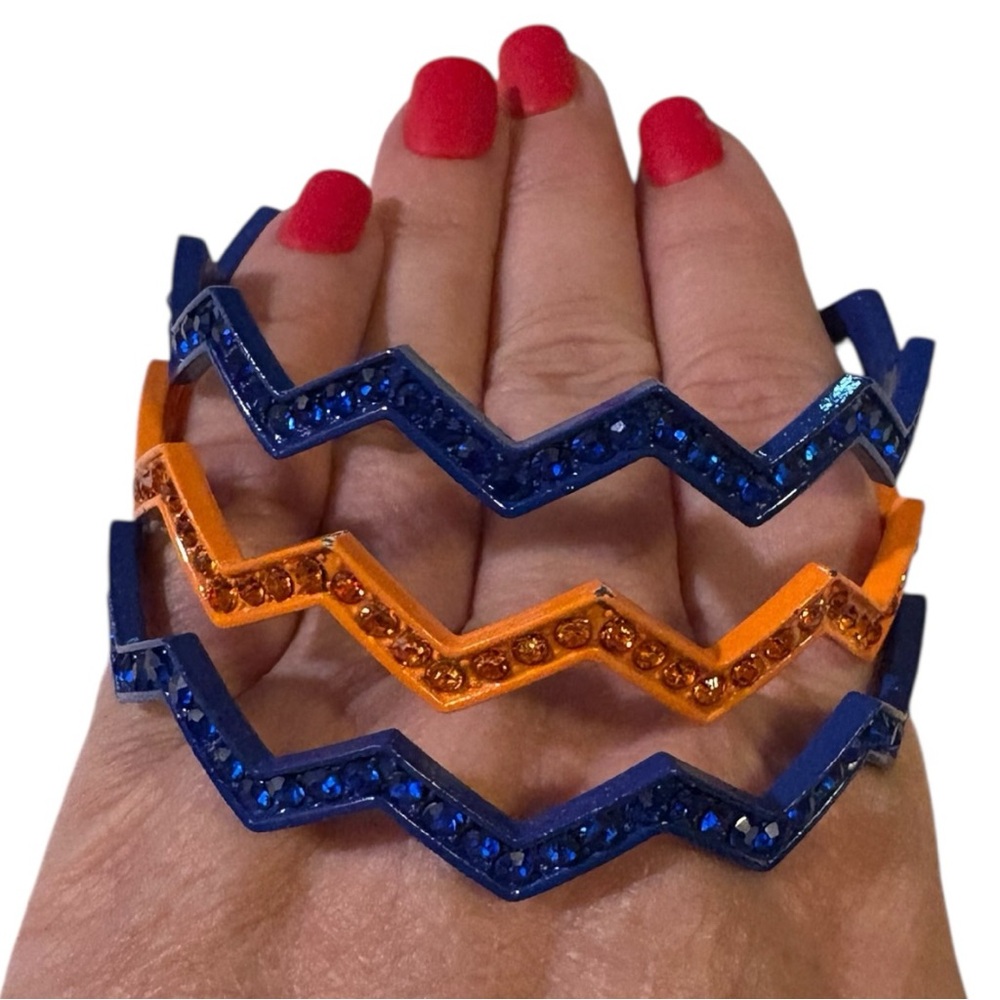 Zigzag Blue and Orange Bangle Set (3)